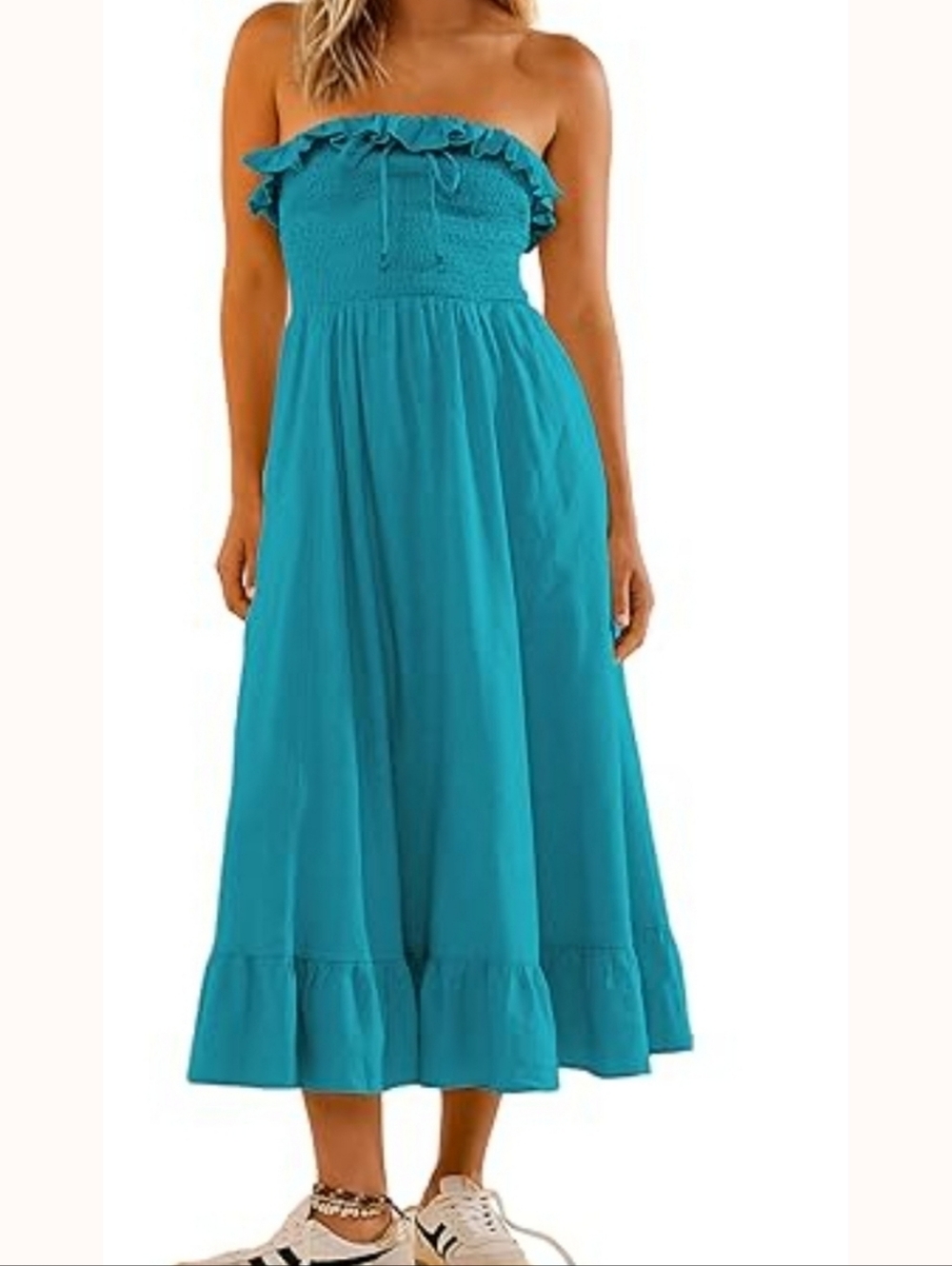 Free People Lush Life Linen Strapless Midi Dress in Niagra River